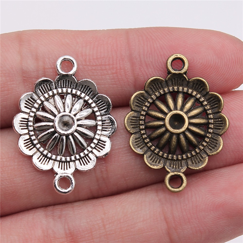 Flower Supplies - フラワーオブライフコネクターホローマンダララウンドダブルループフローラルスライスチャームエスニックDIYネックレス用品