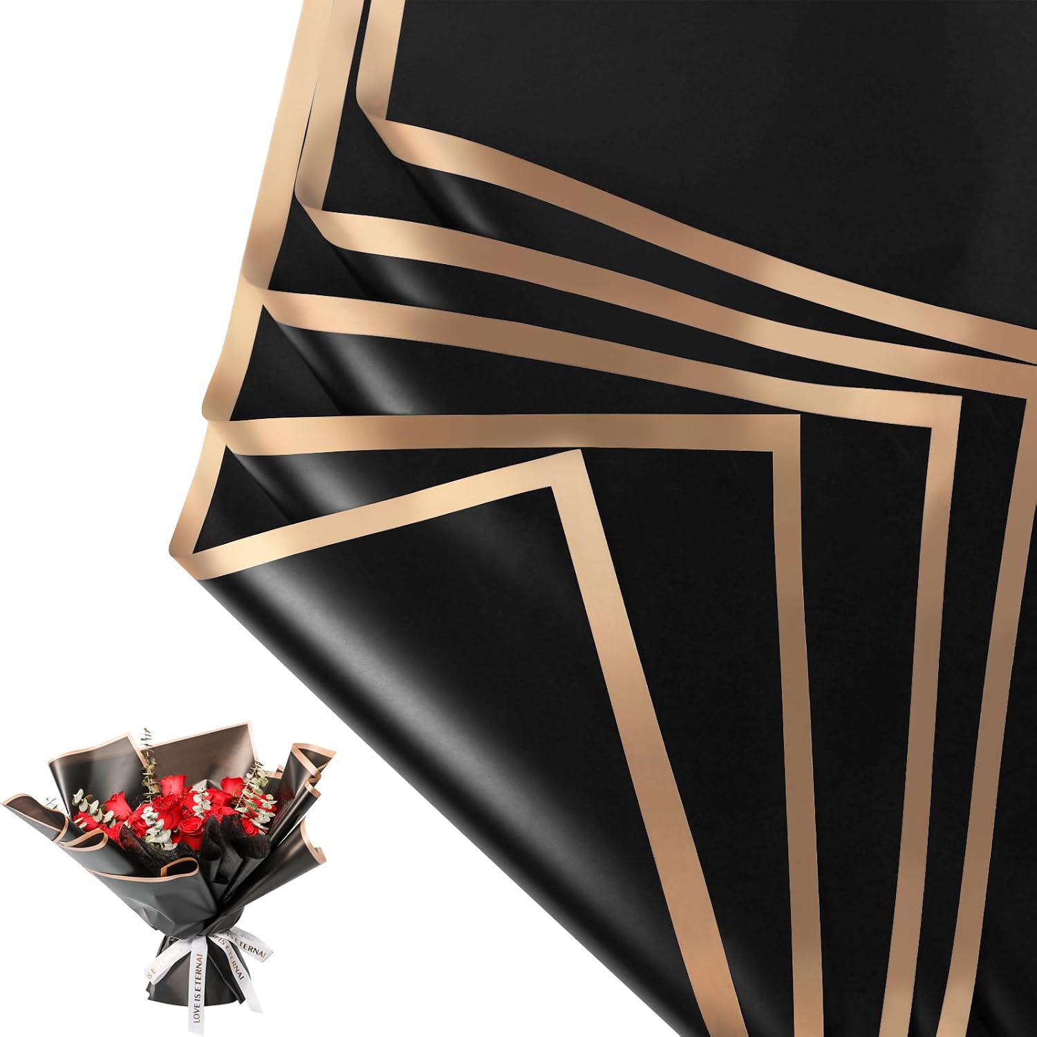 Florist Supply Paper - NESCCI 20枚入りフラワーラッピングペーパー - 防水花束包装紙、花屋用品包装紙、結婚式誕生日ギフトDIY用（ブラック）