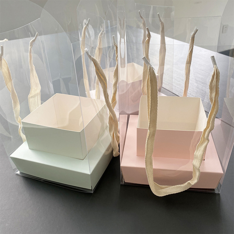 Florist Supply Paper - 新しいバラの花用ハンドパッケージボックス 防水透明フラワーアートアレンジメントペーパーボックス 携帯用トートバッグ 花屋用品パッケージ