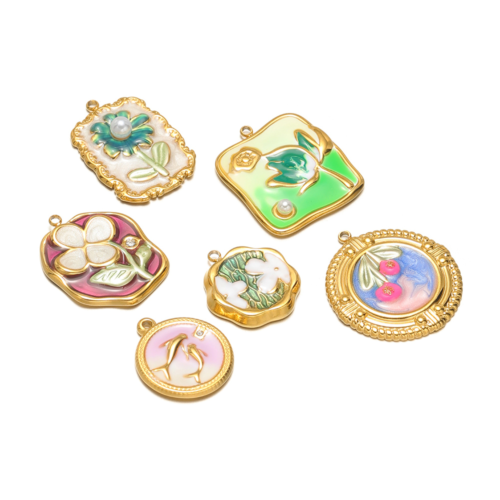 4 個ステンレス鋼エナメル花パールペンダント幾何チャーム D - Flower Supplies のレビューと価格