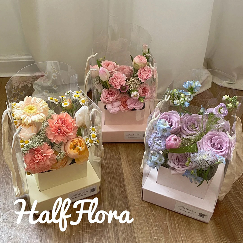 新しいバラの花用ハンドパッケージボックス 防水透明フラワーア - Florist Supply Paper のレビューと価格